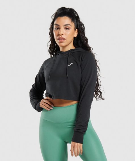 Women's Gymshark Training Cropped Hoodie Black | CA N076DA